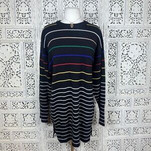 Vtg Bern Conrad Wool Blend Colorful Striped Slouchy‎ Oversized Sweater Dress